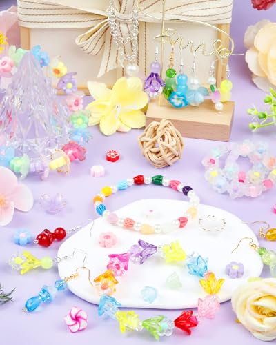 FIVEIZERO 300PCS Acrylic Lily Bell Flower Bead Caps, 10 Colors Trumpet Floral Beads Charms for Bracelets, Necklaces & DIY Jewelry Making Crafts - color: Acrylic Lily-of-the-Valley