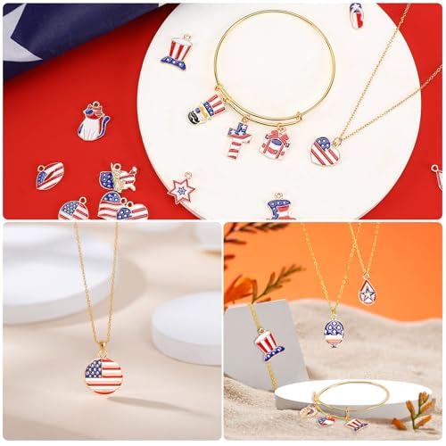 MARFOREVER Patriotic 4th of July Charms, 120 Pcs Independence Day Red White Blue Jewelry Making Charms American Flag Memorial Day Enamel Pendants for Bracelets Necklaces Earrings Craft - style: Patriotic