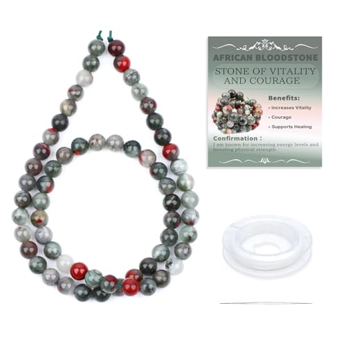 Natural Stone Beads Round Genuine Real Stone Beading Strand Loose Gemstones DIY Smooth Bead for Bracelet Necklace Earrings Jewelry Making (African Bloodstone, 6mm 60 Pieces) - color: African Bloodstone, size: 6mm 60pcs