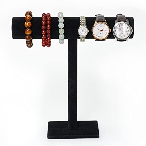G Ganen T-Bar Necklace Holder Jewelry Display Stand; Black Velvet Holder Organizer for Necklace, Chains, Bracelets, Watches, Headphones; 12” High*11”Cross