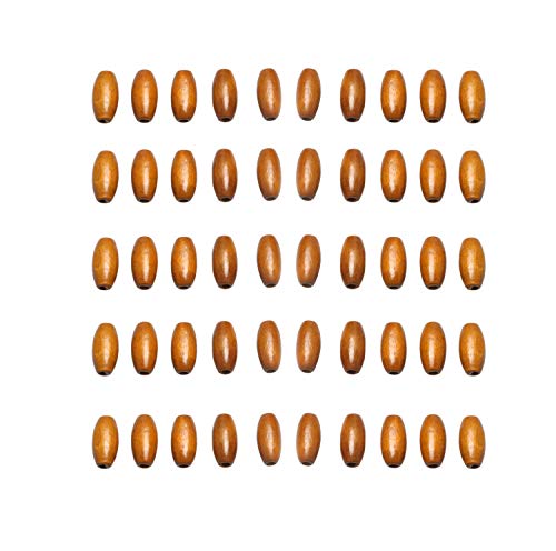 50Pcs Brown Oval Wood Tube Beads 20 x 10mm Barrel Natural Wooden Loose Spacer Beads for Bead Crafts Making (3mm Hole) - color: 20x10mm, Brown#50pcs
