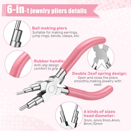 Mudder 2 Pieces Jewelry Making Tool Bail Making Pliers 6 in 1 Jewelry Wire Bending Pliers for Beading Looping Shaping Wire DIY Crafts(Pink) - color: Pink