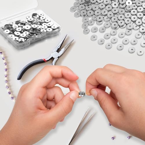 200pcs Silver Plated Brass Flat Disc Spacer Beads for DIY Bracelet, Necklace Jewelry Making (Silver-4mm) - color: Silver-4mm