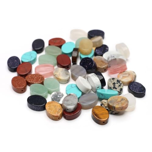 40 Pcs Healing Loose Beads Oval Shape Natural Necklace Stone Pendants Crystal for Jewelry Making DIY Craft - color: oval