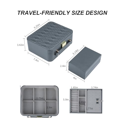 Travel Jewelry Case Large, Jewelry Box Large Jewelry Travel Organizer Jewelry Case with Handle, Best Gift for women Girls, Grey - color: Modern Grey