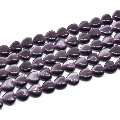33pcs 12mm Dark Purple Cat's Eye Heart Stone Loose Gemstone Beads Semi-Precious Craft Supplies for DIY Jewelry Making - color: Heart12mm Dark Purple
