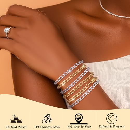 Wurosi 24PCS 6.3Inch Chain Bracelets Kit 18K Gold Plated Charm Bracelet Chains Stainelss Steel Charm Bracelets with Heart Lobster Clasp Extender Chain for Women Jewelry Bracelet Making - color: Bracelets 24 PCS Gold+Silver