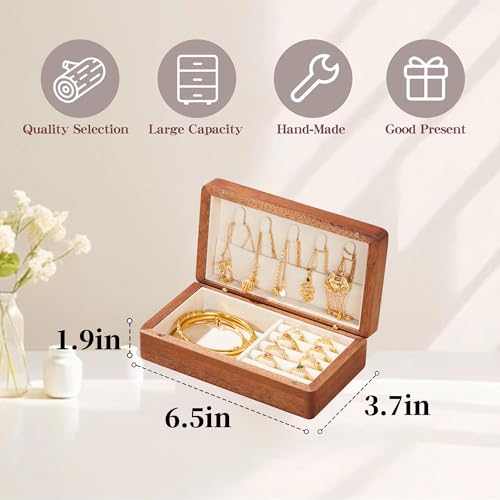 Travel Jewelry Case Small Wood Jewelry Organizer Jewelry Box for Women (Nut-Brown Print F) - color: Nut-Brown Print F