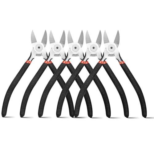 Honoson 5 Pcs Zip Ties Cutters Electrical Wire Cutter Precision Side Heavy Duty Flush Pliers with Longer Flush Edge Spring loaded for Crafting Cables Wires Zip Ties (5 Inch)