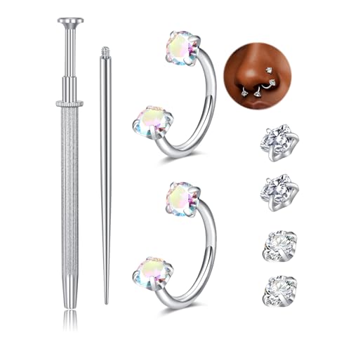 QWALIT Piercing Taper Threadless Insertion Tool - Titanium Labret Pin 16g, 18g, 20g - color: 31- tool + horseshoe ring 18g -silver