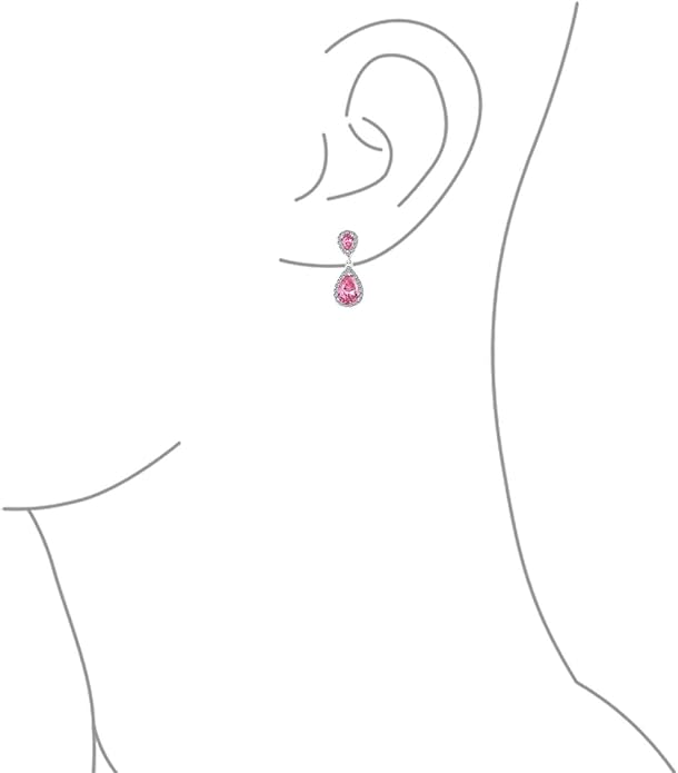 Vintage Style Bridal Cubic Zirconia Simulated Gemstone AAA CZ Halo Dangle Teardrop Chandelier Clip On Earrings For Women Silver Rose Gold Plated in Black Purple Blue Red Rose Pink Green Clear