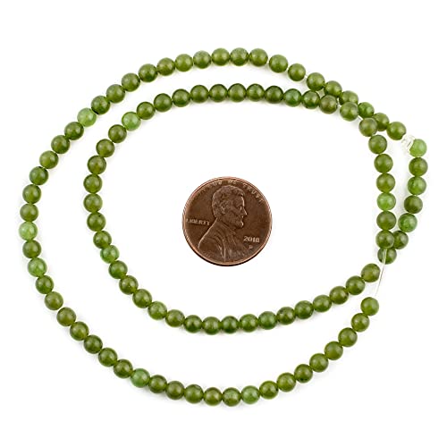 The Bead Chest Round Green Nephrite Jade Beads (4mm) - size: 4mm