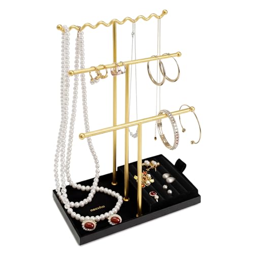 Jewelry Stand Holder Organizer, 3 Tier Bracelet Holder Display with Detachable Velvet Tray, Elegant Jewlery Tower for Display Bracelet, Necklace, Earrings, Rings (Black) - color: Black
