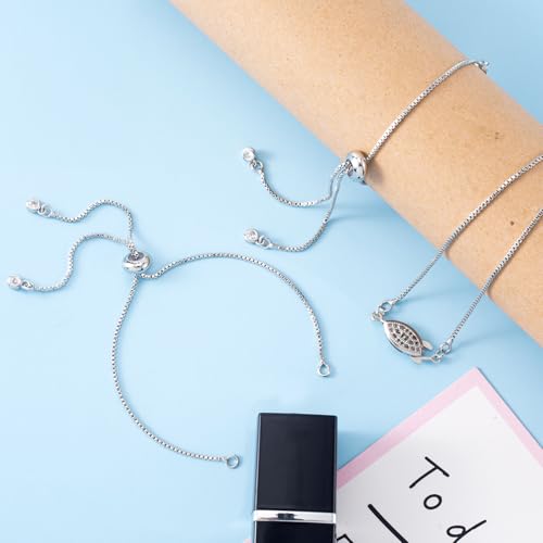 Joez Wonderful 3pcs Adjustable Slider Bracelet for Jewelry Making, Silver Plated Charm Bracelet Extender Chains with Rhinestones Ends for Women DIY Bracelet Jewelry Craft Supplies - color: Silver
