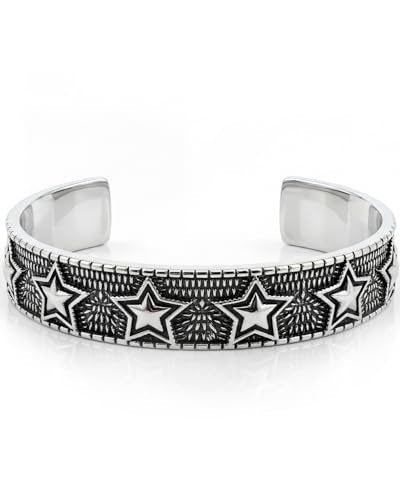 Stainless Steel Cuff Bracelet,Retro Gothic Punk Biker Cool Open Adjustable Cuff Bangle Bracelets Jewelry for Men Silver - style: Vintage Star