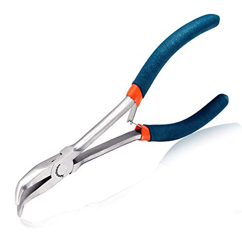 SPEEDWOX Bent Nose Pliers Long Reach 6 Inch 45 Degree Curved Mini Slim Chain Nose Smooth Tapered Jaws Precision Fine Pliers for Confined Areas High Leverage Reduce Efforts Jewelry Making Crafts - style: Bent Nose Pliers