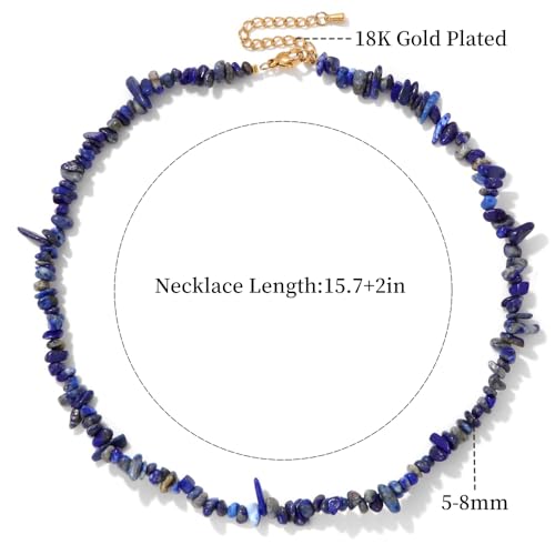 Raw Crystal Necklaces for Women 5-8mm Handmade Natural Stone Necklace Beaded Choker Necklace Healing Crystal Necklace Gemstone Necklace Raw Crystal Beaded Necklace for Her - style: Lapis Lazuli