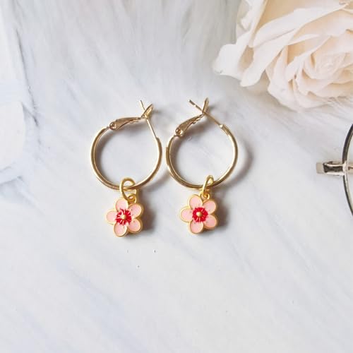 Xeahung 20 Pcs Double Sided Flower Charms Bulk for Jewelry Making Gold Flower Pendant for Bracelet Necklace Earrings Keychain DIY Crafts Crafting Christmas Birthday Gifts - color: Pink