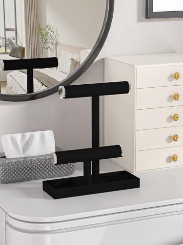 Bracelet and Necklace Holder,Velvet Jewelry Necklace Display Organizer Stand,bracelet Holder for Selling,Bracelet and Necklace Storage Tree (Style 2（Black+ Metal lid）) - style: Style 2（Black+ Metal lid）