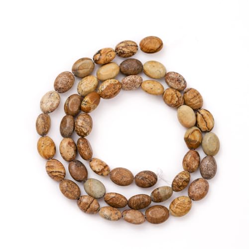 6×8mm Natural Brown Picture Gemstone Loose Beads Flat Oval Healing Crystal Loose Stone Beads for Jewelry Necklace Bracelet Earring Craft - color: Brown Picture