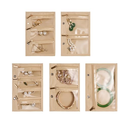 Women’s Travel Jewelry Case - Jewelry Boxes PU Leather Ring Binder Organizer with Zipper Velvet Jewelry Pouches Bags - Cream White - color: Flatpattern_cream White