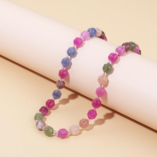8mm Faceted Natural Tourmaline Stone Loose Round Semi Gemstone Beads for Bracelet Necklace Jewelry DIY Making - color: Tourmaline-1