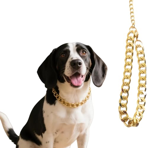 Gold Dog Chain Necklace Collar,Fashionable Cuban Link, Adjustable, Lightweight & Durable Metal Decoration (Gold, 17" (Neck Fits 16"-20")) - color: Gold, size: 17" (Neck Fits 16"-20")