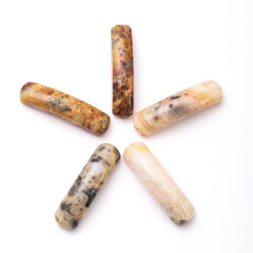 5PCS Natural Crazy Agate Stone Rectangle Curved Beads Gemstone Pendants Connectors for DIY Bracelet Neclace Jewelry Making - color: Crazy Agate