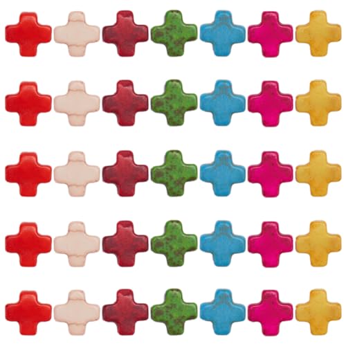 SUNNYCLUE 1 Box 250Pcs Cross Beads Mini Small Colorful Cross Charms Bulk Easter Synthetic Turquoise Stone Cross Bead Tiny Pocket Crosses Crucifix Loose Spacer Beads for Jewelry Making Kits Adult - color: 250pcs 8x8mm Colorful Cross Beads
