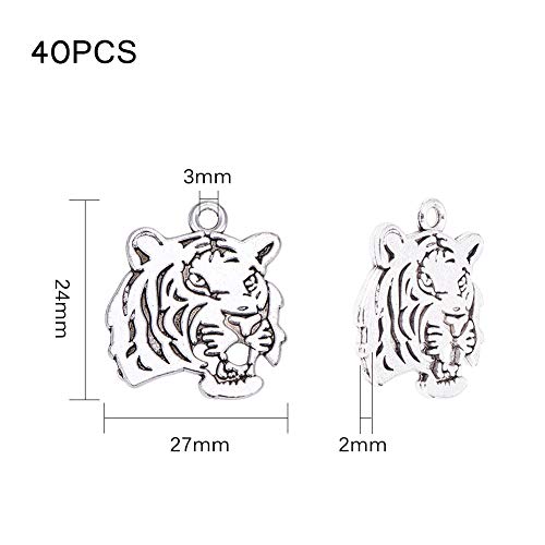 PH PandaHall 30pcs Tiger Head Pendants Animal Tiger Charms Pendant Antique Silver Alloy Tigers Charm Beads Dangle Charms for Necklace Bracelet Jewelry Makings Keychain DIY Craft Christmas - color: Antique Silver Tiger - 30pcs