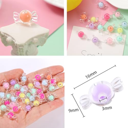 200pcs Candy Acrylic Beads, Mixed Color Clear Spacer Beads for Bracelet Necklace Earring Jewelry Making (Candy)