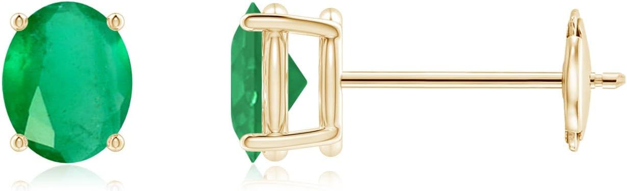 ANGARA Natural Emerald Earrings for Women | Oval Shape Emerald Classic Earrings in 14K Solid Gold/Platinum | May Birthday, Anniversary, Gemstone Jewellery Gift