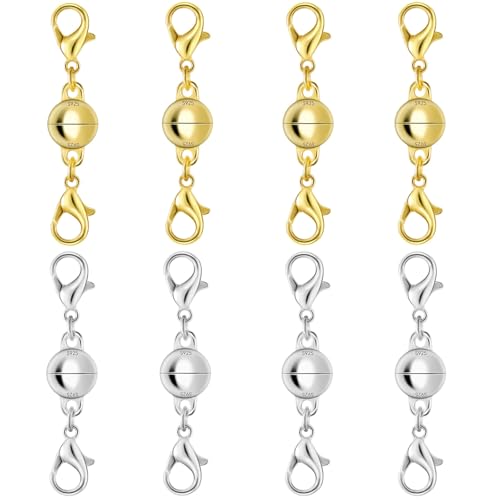 925 Silver Double Lobster Magnetic Necklace Clasps, Magnetic Necklace Clasps and Closures, Double Lobster Clasp Magnetic Jewelry Clasps for Necklaces (8pcs | Gold Silver) - color: 8pcs | gold silver