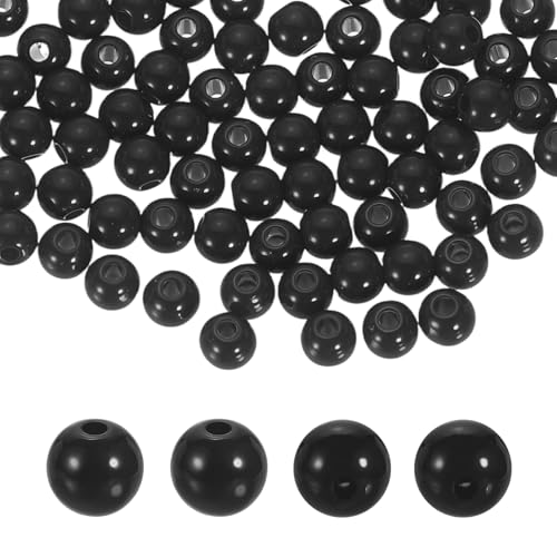 HARFINGTON 200pcs Black Acrylic Round Beads 6mm Dia 1.9mm Hole Plastic Resin Smooth Balls Loose Bead for Jewelry Making Bracelets Necklace Earrings DIY - color: Black, size: 6mm