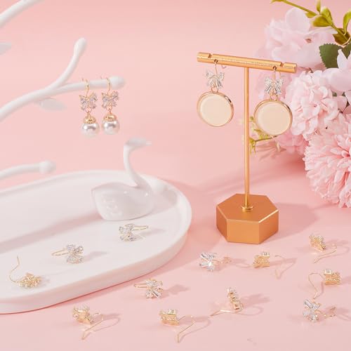 Beebeecraft 1 Box 20Pcs Cubic Zirconia Earring Hooks Bowknot French Fish Hooks with Horizontal Loop for Earring Jewelry DIY Making - color: Gold