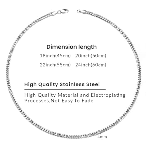 4/6mm Cuban Link Chains for Men - Gold/Silver Plated Stainless Steel Miami Curb Chain Necklace - No Tarnish Hip Hop Mens Jewelry, 18"/20"/22"/24" - color: 4MM Silver Chain, size: 18inch