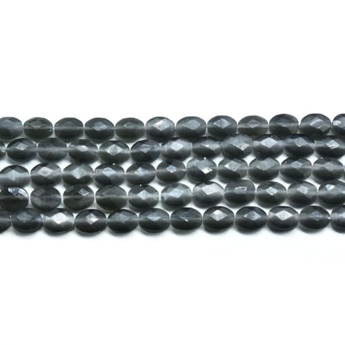 39pcs 8x10mm Gray Cat's Eye Flat Faceted Oval Stone Loose Gemstone Beads Semi-Precious Craft Supplies for DIY Jewelry Making - color: Faceted Oval Gray