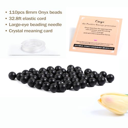 AD Beads 8mm Natural Round Loose Beads 110 Pieces, for Making 108 Mala Prayer Beads Necklace, Bracelet & Yoga Meditation, Jewelry Design (Matte Black Onyx) - color: Matte Black Onyx, size: 8mm-110pcs