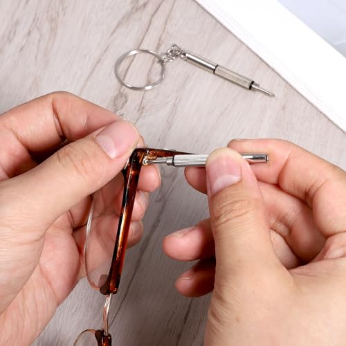 12 Pcs 3 in 1 Eyeglass Sunglass Tightener Tool Set with Keychain for Eyeglasses Glasses Screwdriver Eye Glass Repairing Kit Alloy Tool for Eyeglasses Frame Watch Jewelry Cleaning Repair