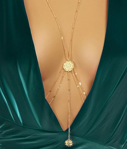 14K Gold Plated Body Chains for Women, Sexy Layered Belly Waist Chain Crossover Bikini Bra Chain, Summer Beach Rhinestone Body Jewelry - style: Gold Eye1