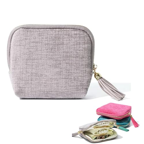 Travel Jewelry Organizer Case, Small Jewelry Pouch Bags with Zipper & Tassel, Travel Jewelry Case for Earrings Necklaces Rings Bracelets Brooches, Travel Gifts for Women - color: Grey