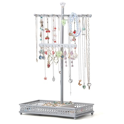 Meangood Jewelry Organizer Stand, 15.6" H Jewelry Tree Display Holder Stand for Bracelets Necklaces Earrings Rings, Gift for Women Girls (Silver) - color: Silver