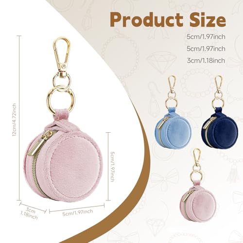 Jewelry Ring Holder Keychain, 2 Pack Velvet Jewelry Holder Storage Box with Buckle, Portable Small Travel Ring Keeper Case for Rings, Earrings, Stud, Necklaces (Pink+Dark Blue) - color: Pink+Dark Blue