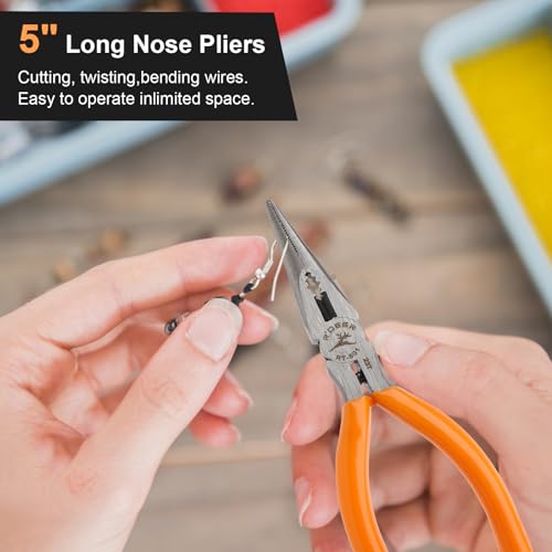 Rongon 5" 5 PCS Needle Nose Pliers for Jewelry Making, 5Pcs Small Needle Nose Pliers Set High Carbon Steel, Mini Long Nose Pliers with Wire Cutter for Home, Fishing, Jewelry, Crafts（5Pcs） - size: 5Pcs