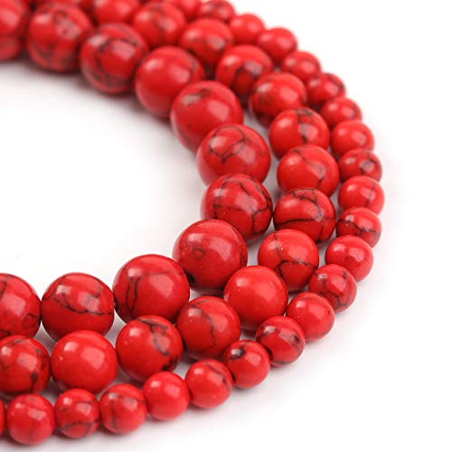 Natural Stone Beads 6mm Red Turquoise Polished Round Smooth Gemstone Beads for Jewelry Making 15 Inch(Red Turquoise,6mm) - color: Red Turquoise, size: 6mm