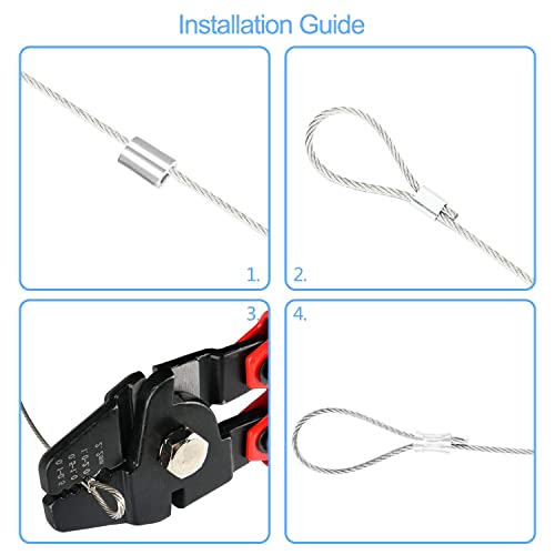 Wire Rope Crimping Tool Kit, with 1/16-304 Stainless Steel Cable 165 ft (7x7 Strand Core), 100 Cable Ferrule Aluminum Loop Sleeve Stops (165ft Rope 100 Loop, Red, 1) - color: Red