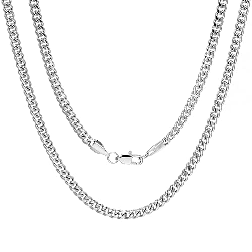 4/6mm Cuban Link Chains for Men - Gold/Silver Plated Stainless Steel Miami Curb Chain Necklace - No Tarnish Hip Hop Mens Jewelry, 18"/20"/22"/24" - color: 4MM Silver Chain, size: 20inch