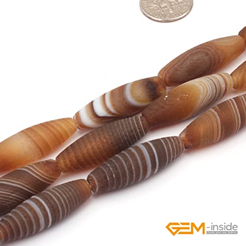 GEM-Inside 10x30mm Olivary Botswana Agate Loose Beads for Jewelry Making 15" - size: Brown-10x30mm-Matte