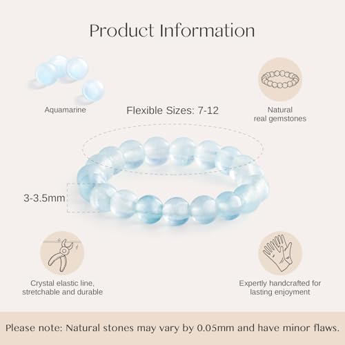 NLIEO Natural Gemstone Stretch Beaded Rings for Women Stackable Dainty Elastic Crystal Rings Jewelry - style: Aquamarine