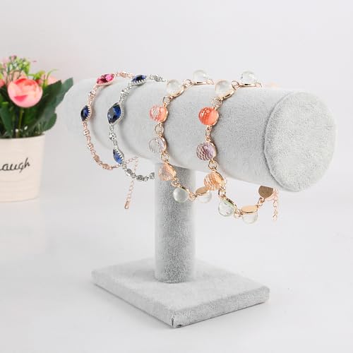 Jewelry Organizer Stand for Women - T-Bar Bracelet, Watch & Hair Tie Storage Display Rack with Travel-Friendly Design(Grey Velvet) - color: Grey Velvet
